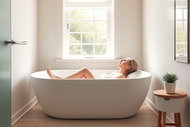 Relaxing in a portable bathtub in a small apartment